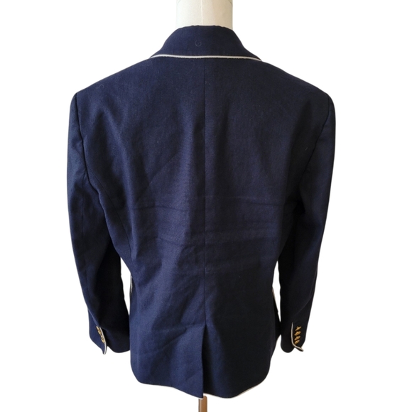 Ann Taylor Blue with White Piping One Button Blazer Jacket Size 12 - Picture 4 of 6